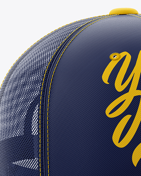 Download Trucker Cap Mockup Half Side View In Apparel Mockups On Yellow Images Object Mockups