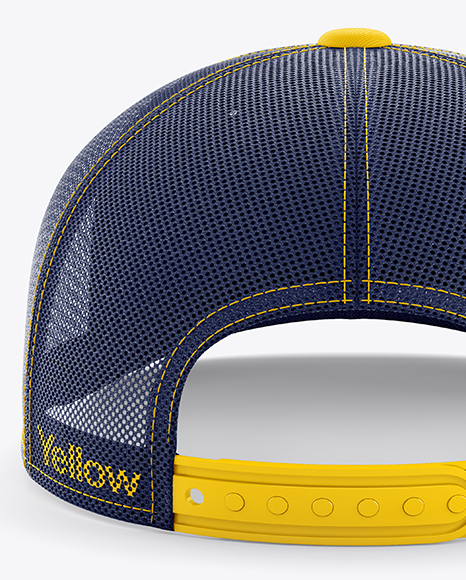 Download Trucker Cap Mockup Back View In Apparel Mockups On Yellow Images Object Mockups