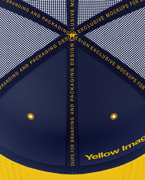 Download Trucker Cap Mockup Inside View In Apparel Mockups On Yellow Images Object Mockups