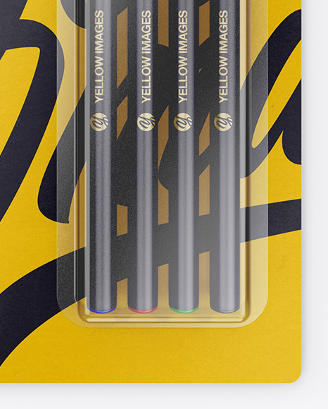 Download Blister Pack Of 4 Pens Mockup In Stationery Mockups On Yellow Images Object Mockups PSD Mockup Templates