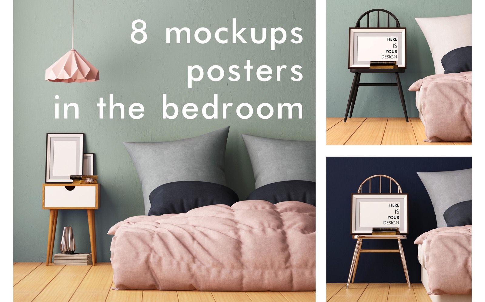 8 Mockups Posters In The Bedroom In Indoor Advertising Mockups On Yellow Images Creative Store