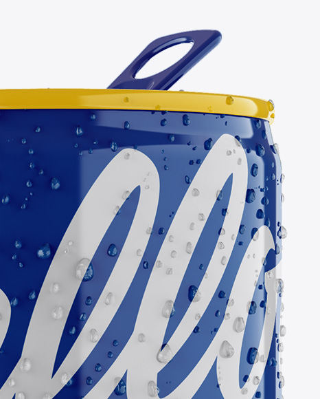 Download 250ml Glossy Aluminium Can W/ Condensation Mockup - Front View in Can Mockups on Yellow Images ...