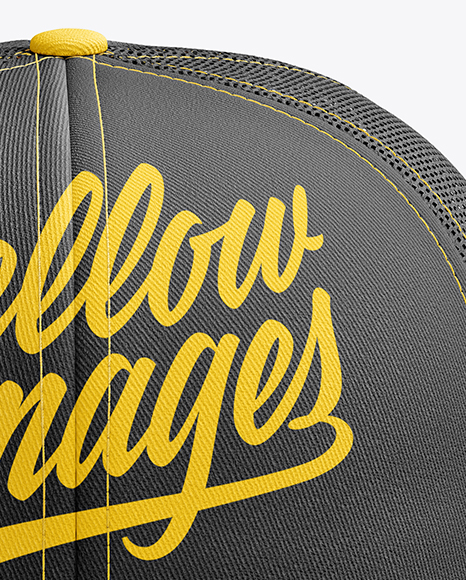 Download Snapback Trucker Cap Mockup Front View In Apparel Mockups On Yellow Images Object Mockups