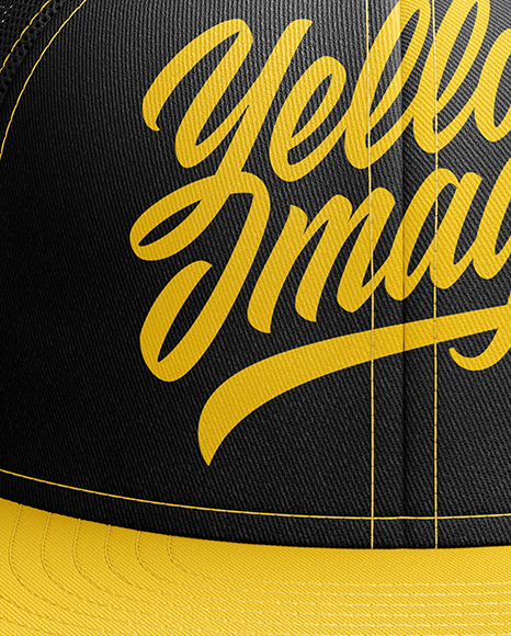 Download Snapback Trucker Cap Mockup Front View In Apparel Mockups On Yellow Images Object Mockups