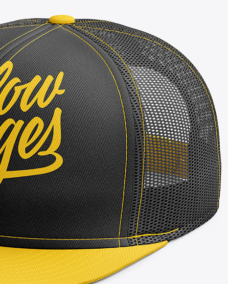 Snapback Trucker Cap mockup (Half Side View)