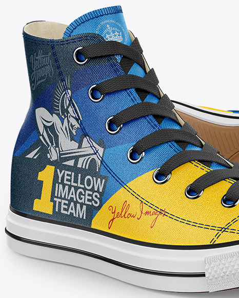 2 High Top Canvas Sneakers Mockup Half Side View In Apparel Mockups On Yellow Images Object Mockups