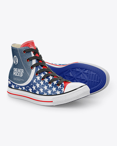 2 High-Top Canvas Sneakers Mockup - Half Side View