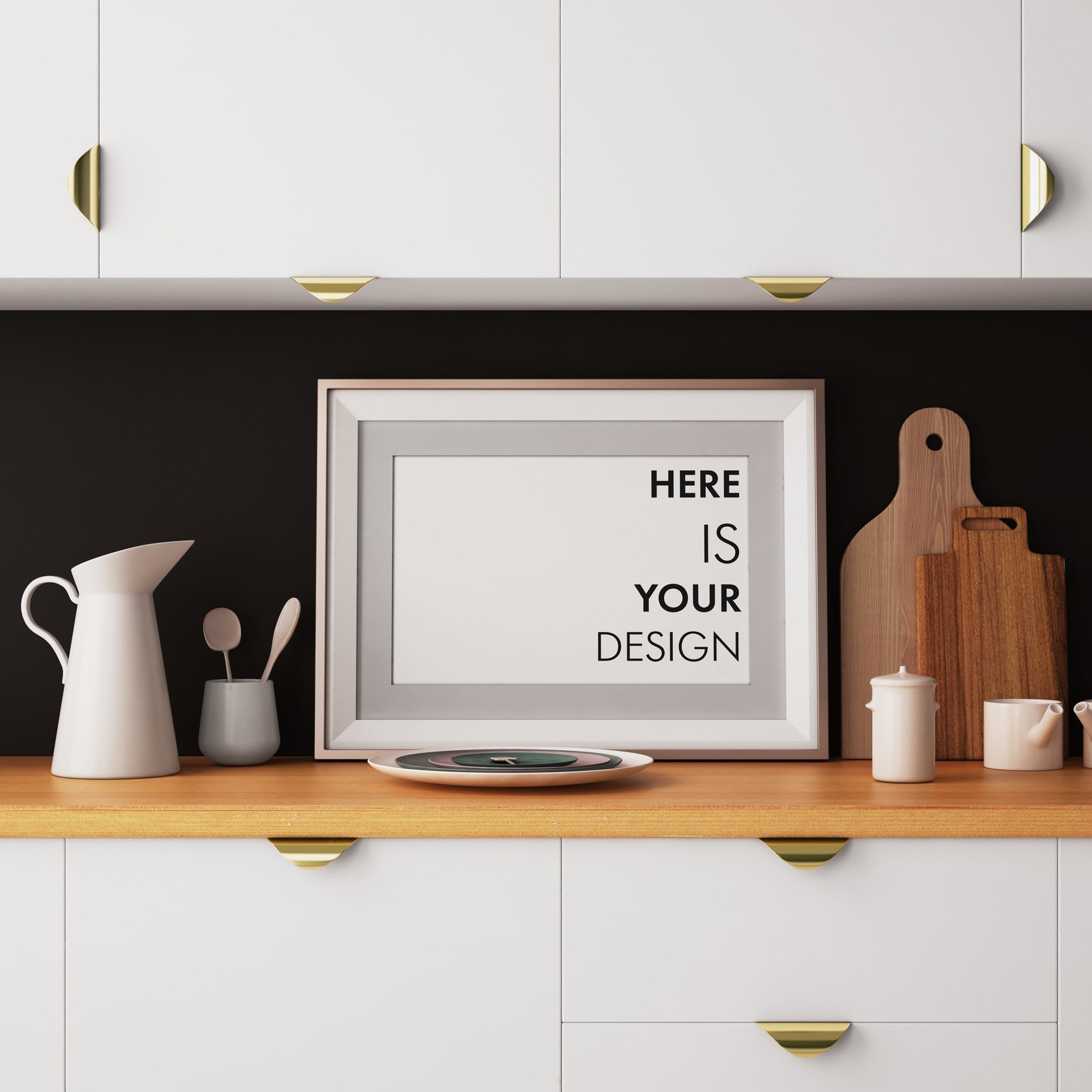 Download Free 10 Mockups Posters In The Kitchen In Indoor Advertising Mockups On Yellow Images Creative Store PSD Mockup Template