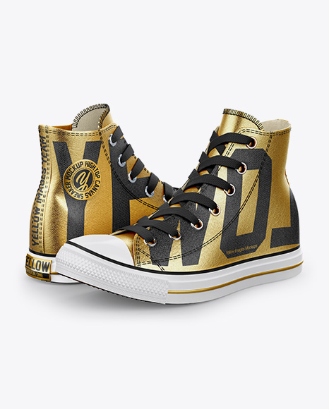 2 High Top Canvas Sneakers Mockup Half Side View In Apparel Mockups On Yellow Images Object Mockups