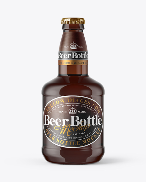 330ml Amber Glass Lager Beer Bottle with Foil Mockup PSD #2