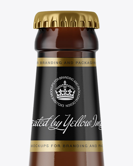 Download 330ml Amber Glass Bottle with Lager Beer Mockup in Bottle Mockups on Yellow Images Object Mockups