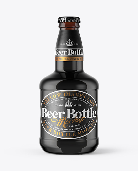 330ml Amber Glass Stout Beer Bottle with Foil Mockup - Free Download