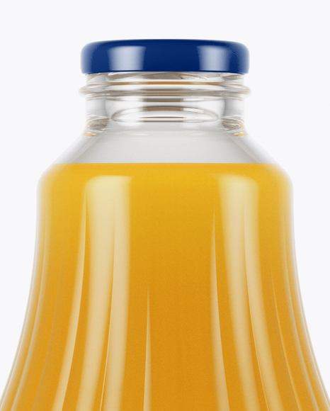 Clear Glass Peach Juice Bottle Mockup on Yellow Images Object Mockups