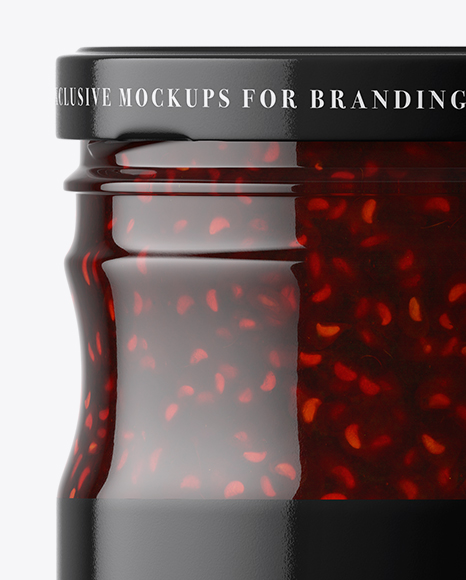 Clear Glass Raspberry Jam Jar Mockup on Yellow Images Object Mockups