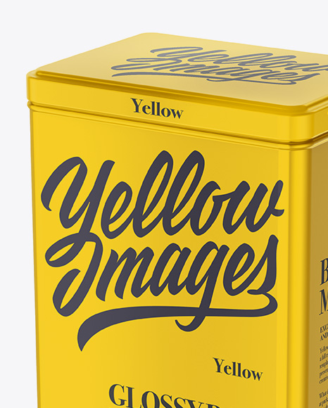 Glossy Tin Box Mockup   Half Side View (High Angle Shot) PSD #1