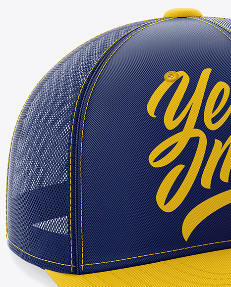 Download Trucker Cap Mockup - Half Side View in Apparel Mockups on Yellow Images Object Mockups