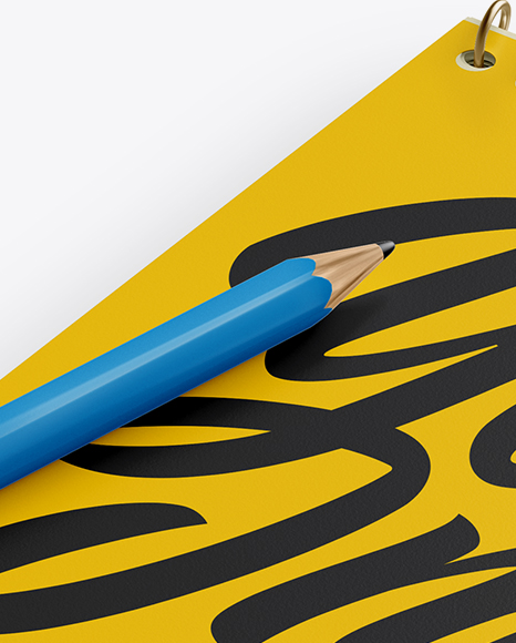 Notebook   Pencil Mockup   Half Side View (High Angle Shot) PSD #1
