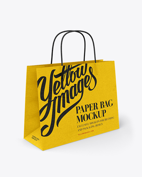 Wide Paper Bag Half Side View Mockup In Bag Sack Mockups On Yellow Images Object Mockups