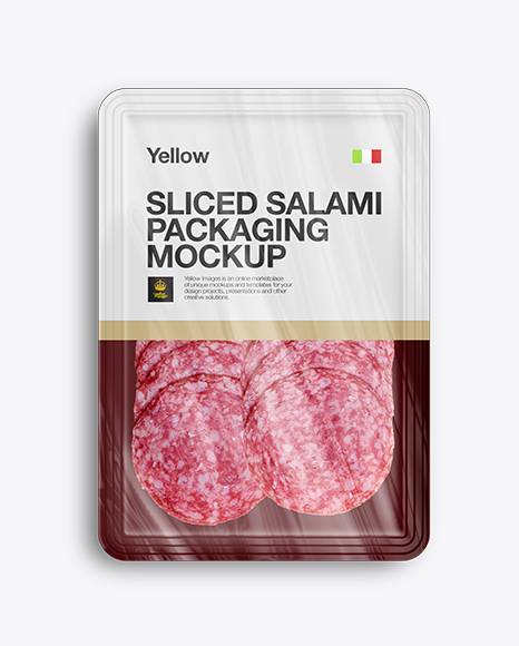 Plastic Tray W Sliced Classic Salami Mockup In Tray Platter Mockups On Yellow Images Object Mockups