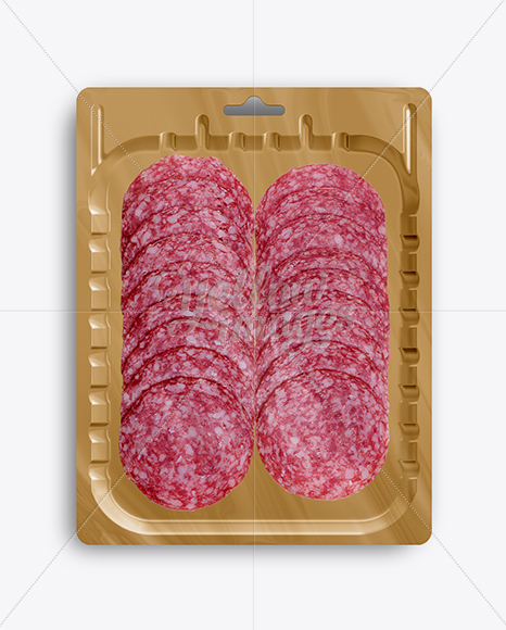 Download Vacuum Tray W Sliced Classic Salami Mock Up In Tray Platter Mockups On Yellow Images Object Mockups