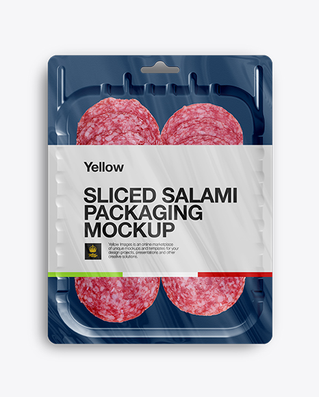 Vacuum Tray W Sliced Classic Salami Mock Up In Tray Platter Mockups On Yellow Images Object Mockups