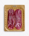 Vacuum Tray W/ Spicy Italian Salami Mock-up on Yellow Images Object Mockups