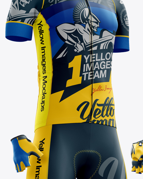 Download Full Men S Cycling Kit Mockup Front 3 4 View In Apparel Mockups On Yellow Images Object Mockups PSD Mockup Templates