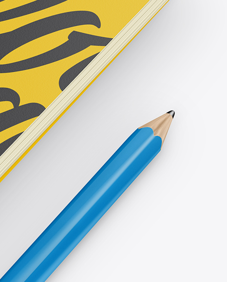 Download Notebook & Pencil Mockup - Half Side View (High Angle Shot) in Stationery Mockups on Yellow ...