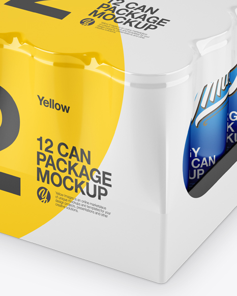 Download 12 Can Pack Mockup Half Side View In Can Mockups On Yellow Images Object Mockups PSD Mockup Templates