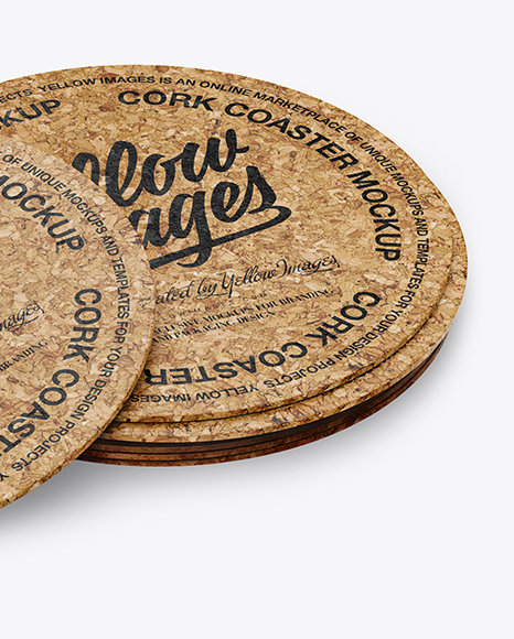 Download Stack of Cork Beverage Coasters Mockup in Object Mockups on Yellow Images Object Mockups