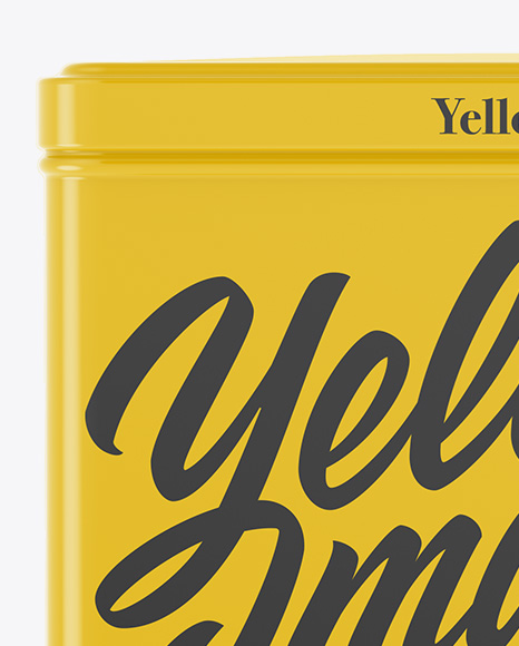 Download Glossy Tin Box Mockup Front View In Box Mockups On Yellow Images Object Mockups PSD Mockup Templates