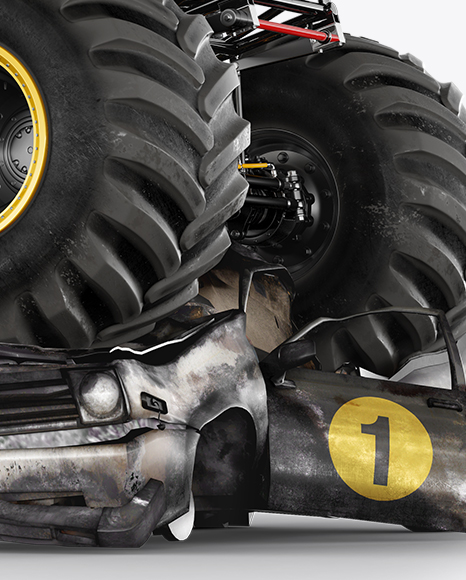 Monster Truck Crushing Car Mockup   Hero Shot PSD #1