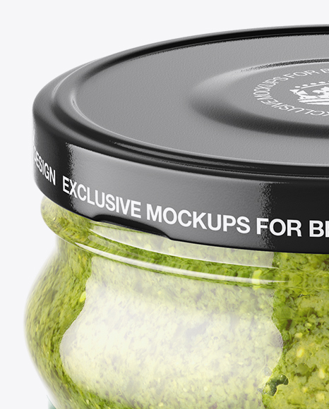 Clear Glass Jar with Pesto Sauce Mockup (High-Angle Shot) - Free