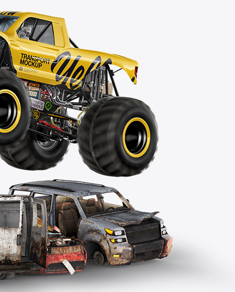 Monster Truck Flying Over Cars Mockup - Free Download Images High