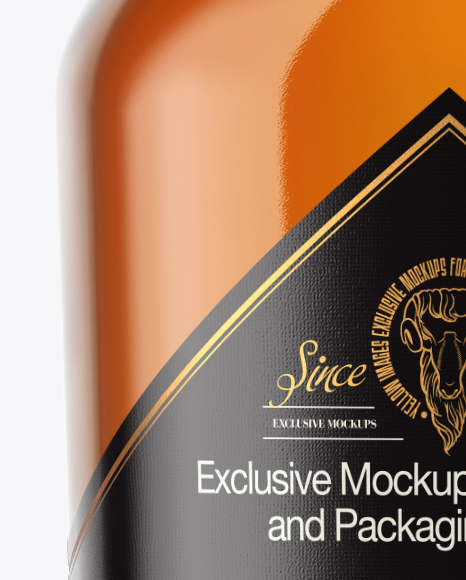 Clear Glass Bottle with Whiskey Mockup PSD #1