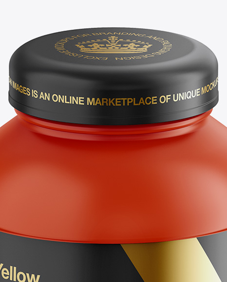 Matte Plastic Protein Jar Mockup Front View High Angle Shot In Jar Mockups On Yellow Images Object Mockups