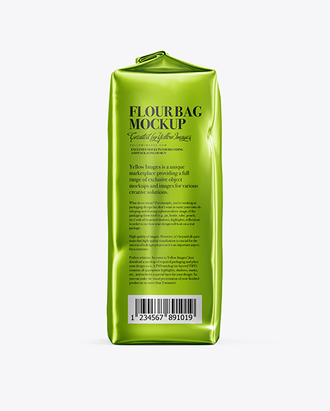 Download Metallic Flour Bag Mockup Front Side View In Packaging Mockups On Yellow Images Object Mockups PSD Mockup Templates