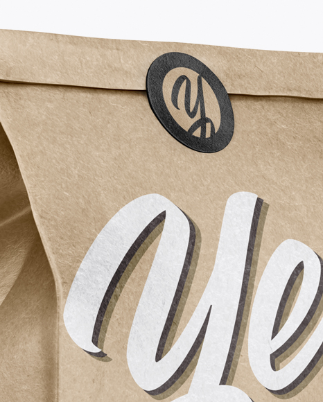 Download Kraft Paper Bag With Label Mockup Half Side View In Bag Sack Mockups On Yellow Images Object Mockups