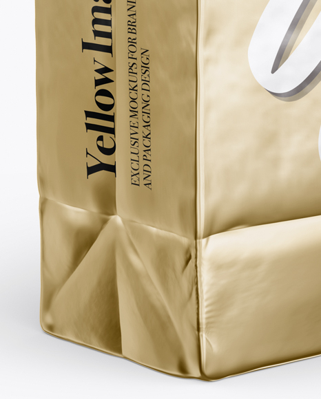 Metallic Snack Bag With Label Mockup Half Side View In Bag Sack Mockups On Yellow Images Object Mockups