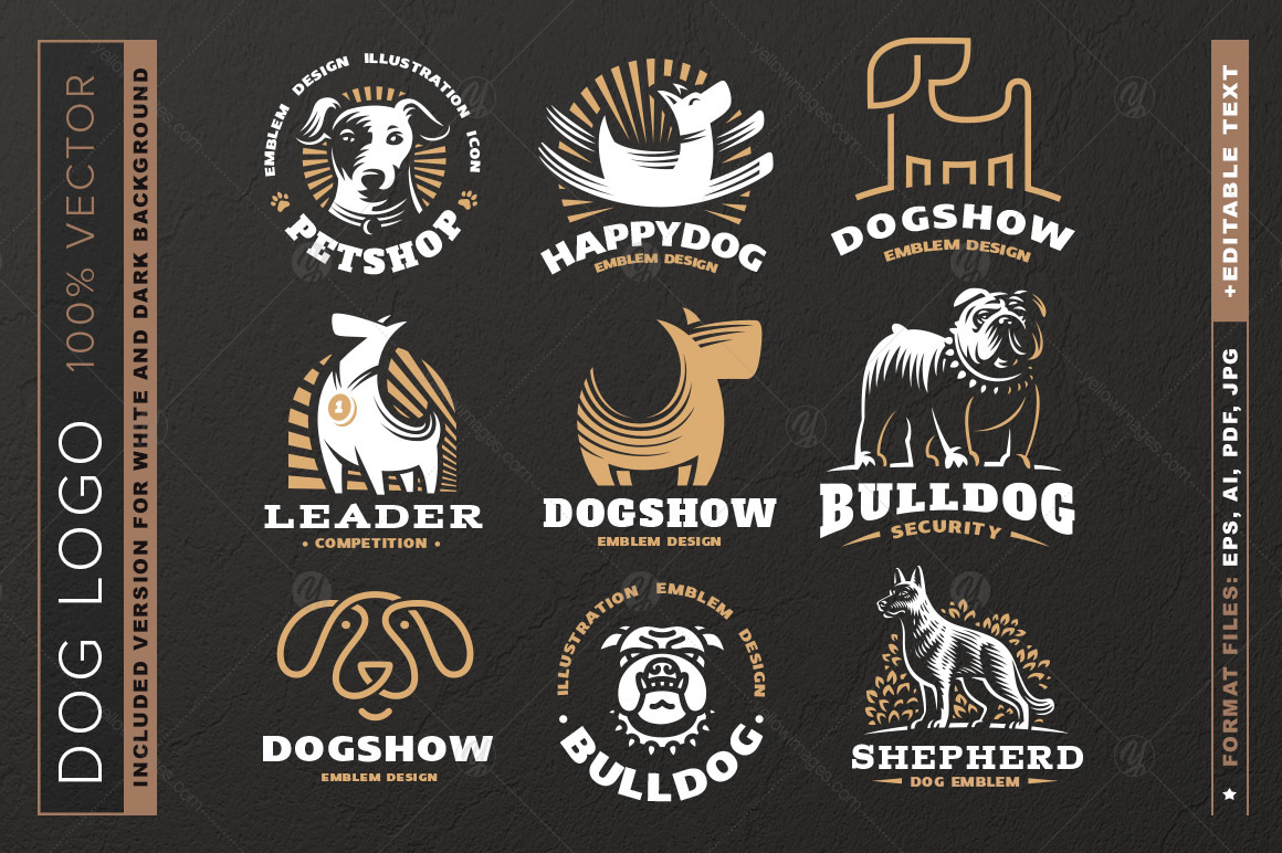 Dog Logo Set On Yellow Images Creative Store