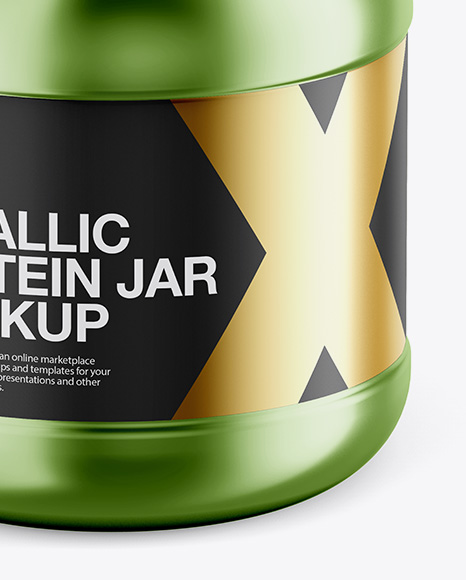 Download Metallic Protein Jar Mockup - Front View (High-Angle Shot) | Yellow Author