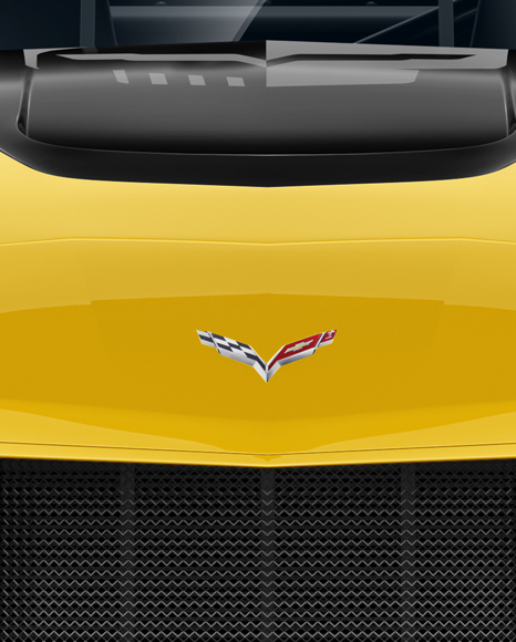 Download Chevrolet Corvette C7r Mockup Front View In Vehicle Mockups On Yellow Images Object Mockups PSD Mockup Templates