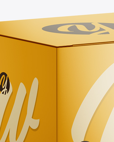 Metallic Paper Box Mockup - Half Side View (high-angle shot) on Yellow