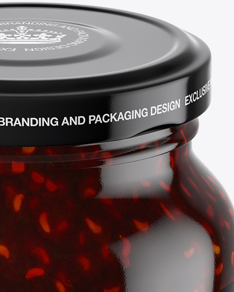 Clear Glass Jar with Raspberry Jam Mockup on Yellow Images Object Mockups