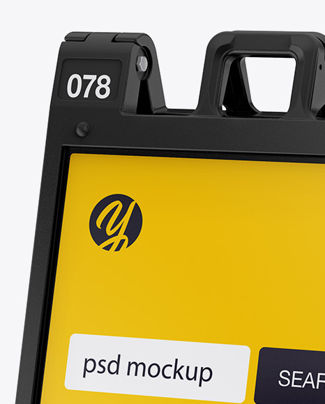 Download Plastic Sign A-Frame Mockup - Left Half Side View in Outdoor Advertising Mockups on Yellow ...