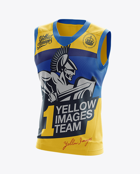 Download Aussie Rules Jersey Mockup Front 3 4 View In Apparel Mockups On Yellow Images Object Mockups PSD Mockup Templates