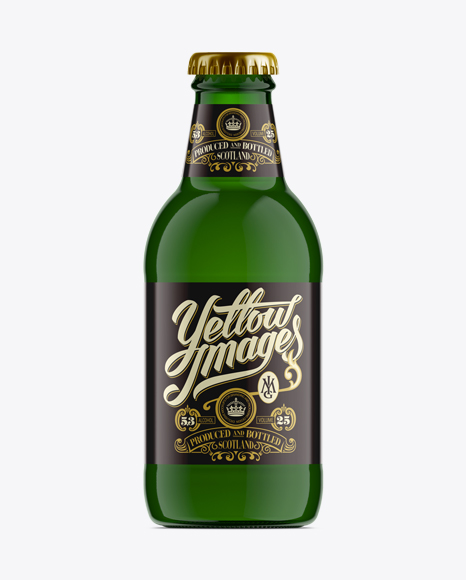 25cl Stubby Green Glass Bottle For Beer Mock-up on Yellow Images Object