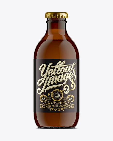 Download 250ml Stubby Amber Bottle For Carbonated Beverages Mockup in Bottle Mockups on Yellow Images ...