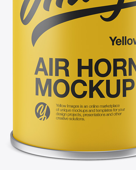 Portable Air Horn Matte Can Mockup - Half Side View on Yellow Images