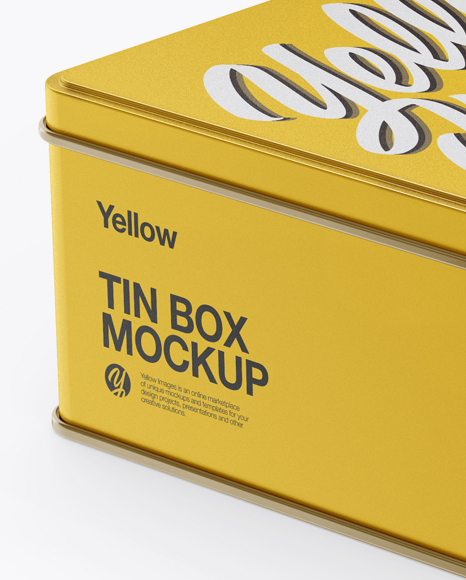 Matte Metallic Tin Box Mockup Half Side View High Angle Shot In Box Mockups On Yellow Images Object Mockups